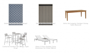 Furnishr design proposal package including rugs, carpets, lawn chairs